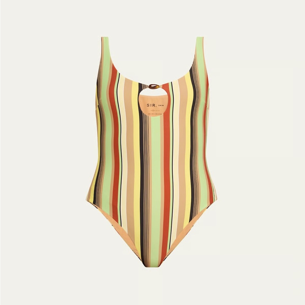 SIR Palm Stripe Poolside Beaded One-Piece Swimsuit